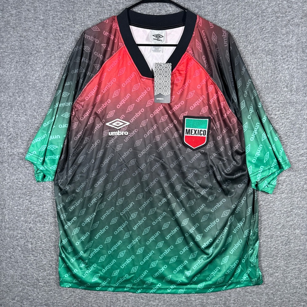 NEW Umbro Soccer Jersey Men XL Green Red Mexico Gradient Logo Ombre Short Sleeve